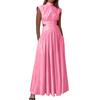 Women's Summer Sleeveless Long Dress Mock Neck Waist Hollow-Out Maxi Dress A Line