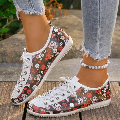 Модные женские новые осенние туфли на плоской подошве с круглым носком, глубоким вырезом, принтом спереди, мягкой подошвой, низкие туфли