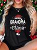 Grandma Claus Graphic Print with Santa Hat and Snowflakes Shirt Q8491