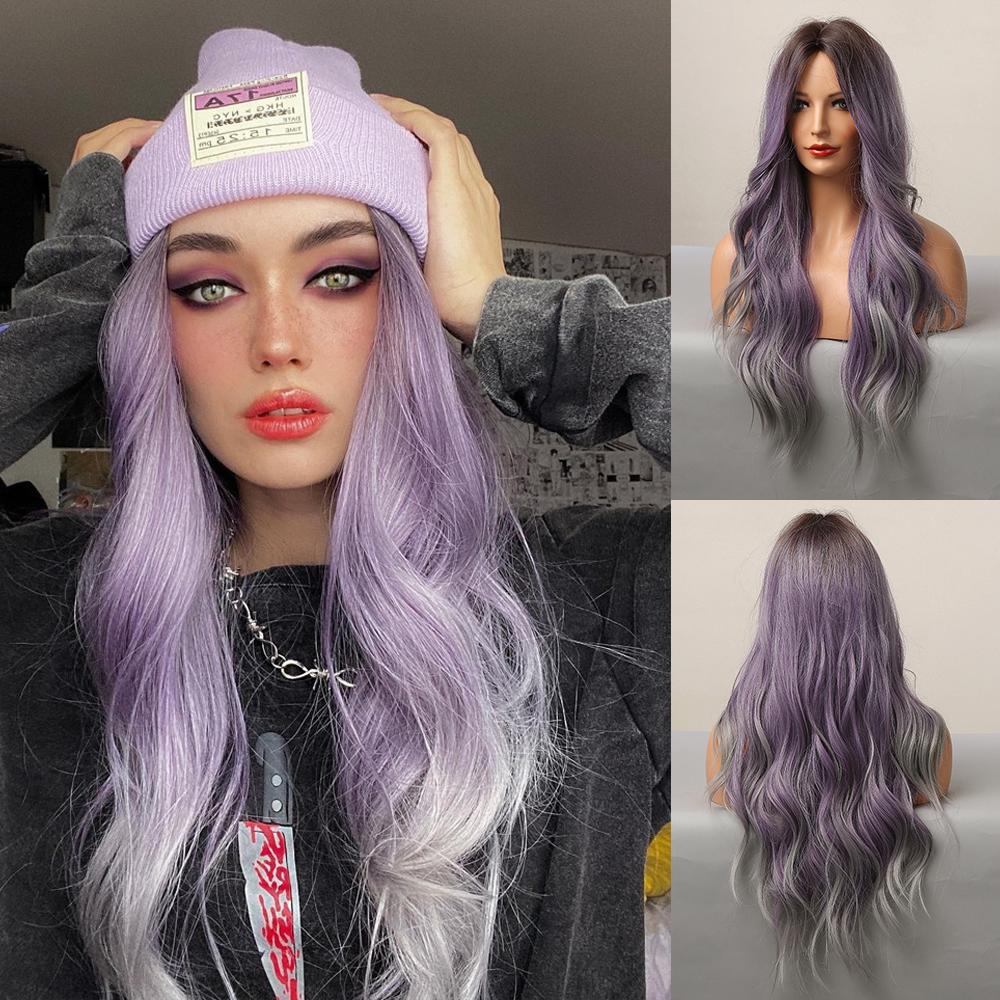 LOUIS FERRE Средняя часть, длинные натуральные волнистые парики из синтетических волос, косплей, розовые парики с омбре для черно-белых женщин, термостойкие парики