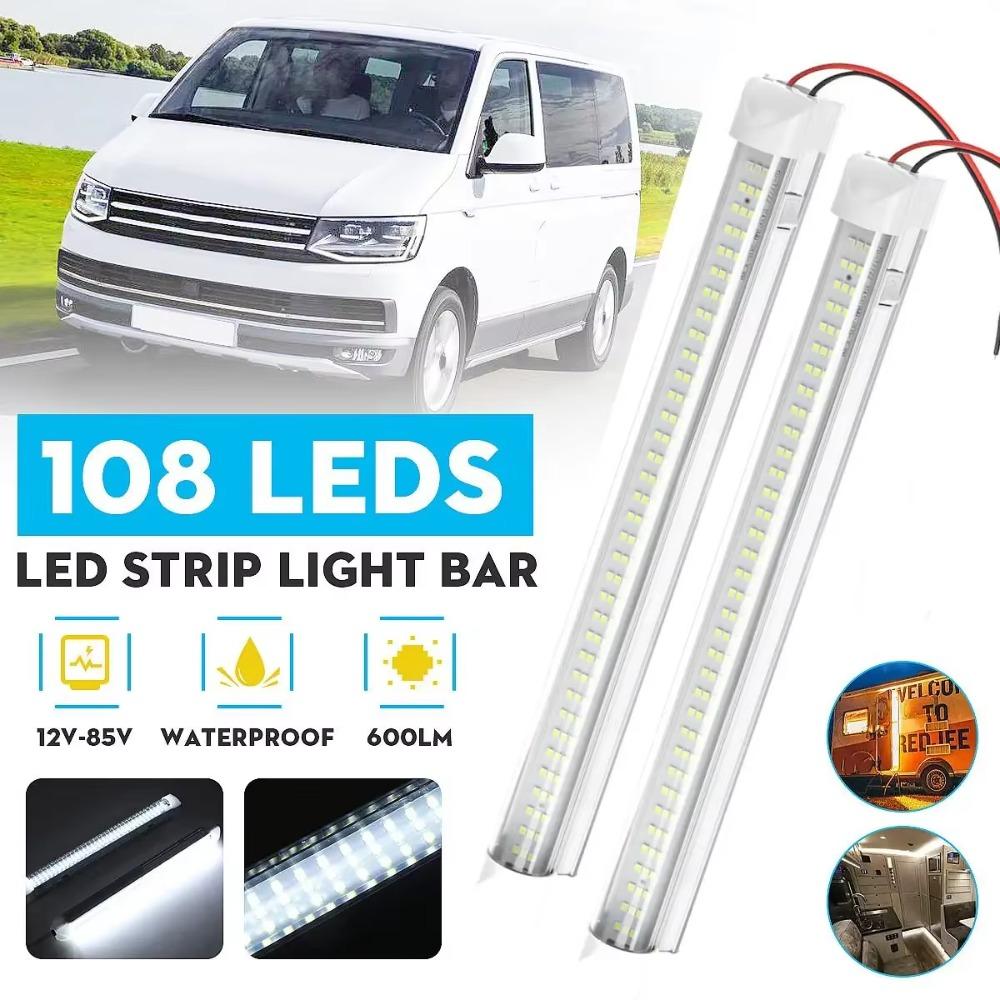 12V DC RV LED Interior Light Bar, 108 LEDs Waterproof Strip Light with Switch, 600LM White Light for Van Camper Boat Caravan (33.3cm/13.1inch)