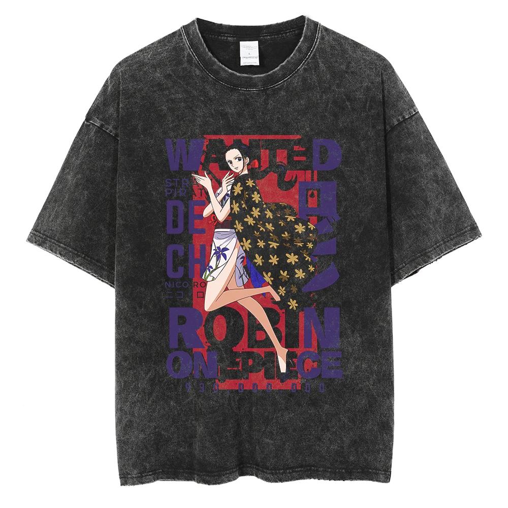 Harajuku Fashion Vintage TShirt Japanese ONE PIECE Anime Graphic Oversize T Shirt Washed Tshirt Men Summer Cotton Tops Tees