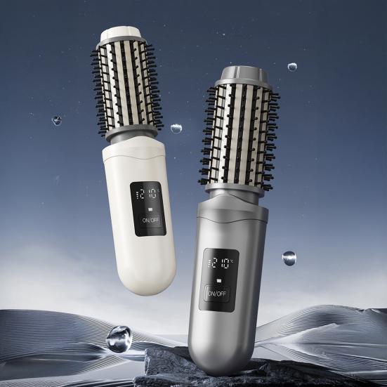 Беспроводная плойка-щетка для завивки волос, перезаряжаемая через USB, дорожная, нагреваемая круглая щетка 3-в-1, быстронагреваемая термощетка, электрическая плойка для укладки волос