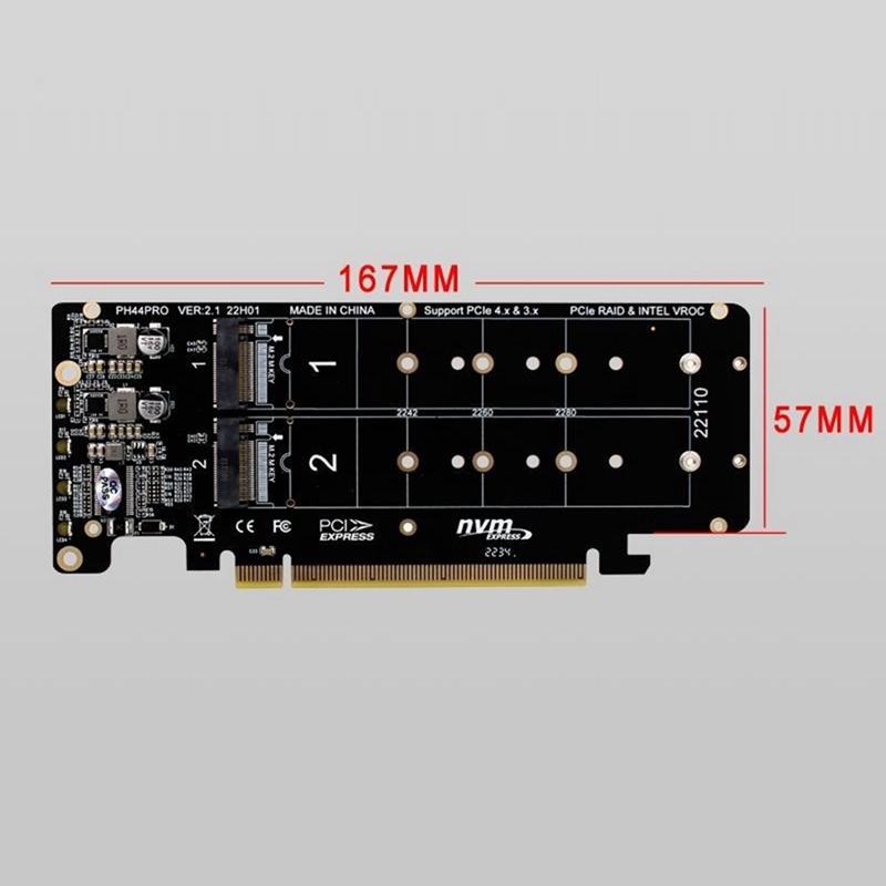 Двухдисковый PCIE Pciex16 для M.2 M-Key NVME SSD-карта расширения, поддерживает 4 Nvme M.2 M Key 2280 SSDAA