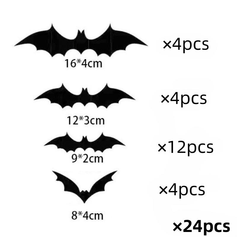 Halloween 3D Bats Wall Decorations, Black Hanging Bat Stickers, Spooky Party Supplies for Haunted House Decor