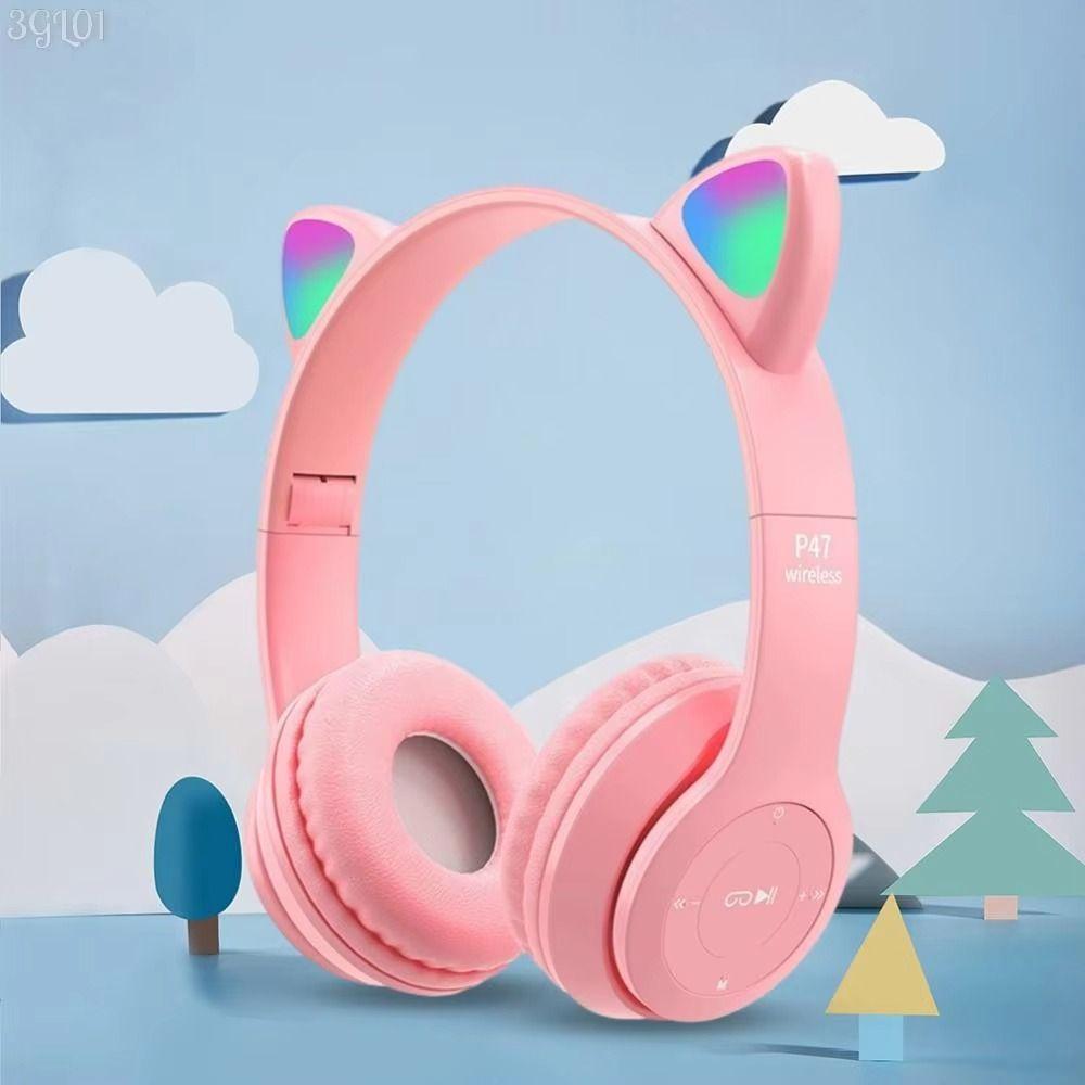 Foldable Cat Ear Wireless Headphone Bluetooth Over Ear Earphones Phone PC