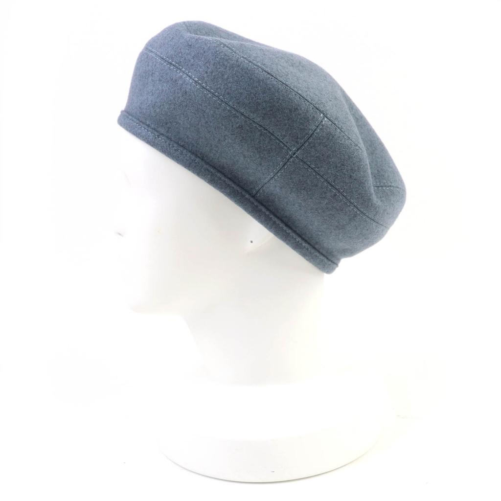 Excellent HERMES beret Saint Honor Serie Metal Lining HPattern Hat Blue gray cashmere 58 Used
