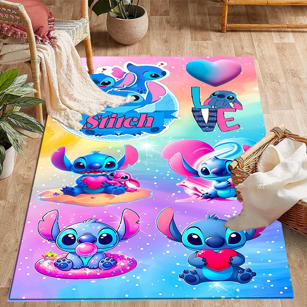 Stitch Stars Fantasy Artwork Disney Cartoon Theme Anti-Slip Rug - Polyester, Home Decor, Suitable for Bedrooms, Living Rooms, Doorways, and Studios
