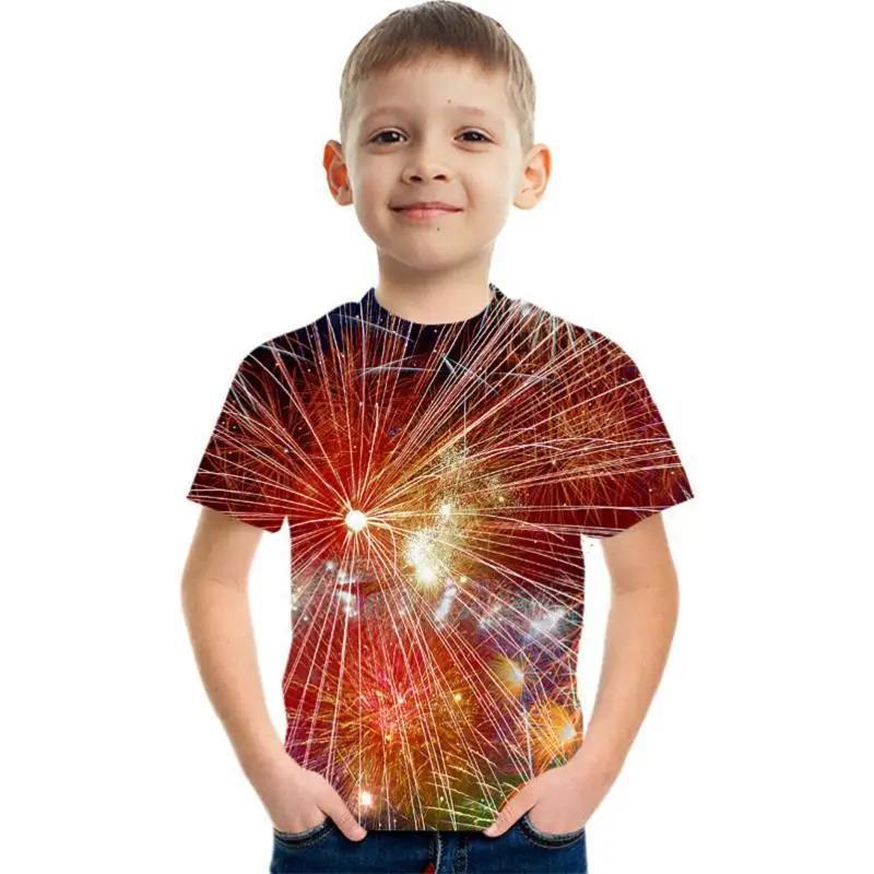 Летний топ с круглым вырезом, 3D геометрическим граффити-принтом, модный, повседневный, с коротким рукавом, детская футболка для мальчика