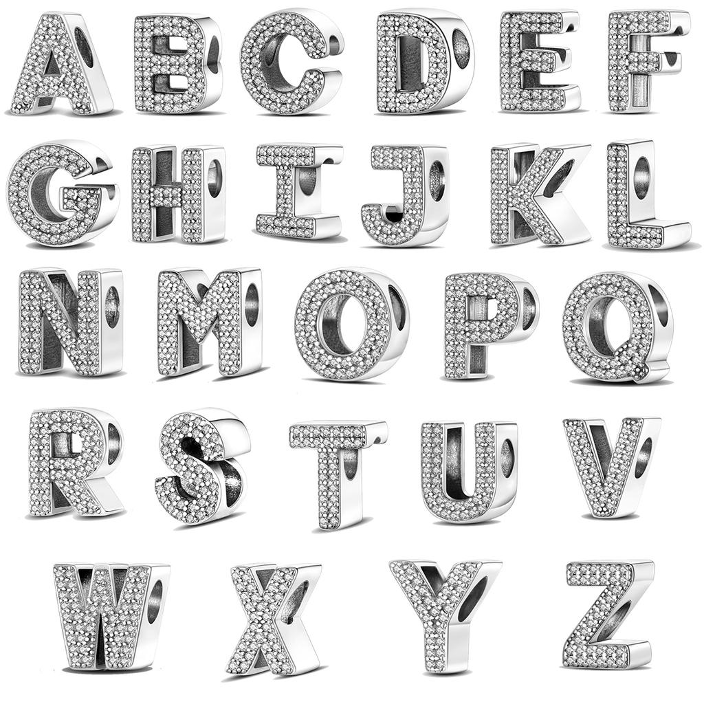 Fit Bracelets Charms 925 Silver 26 Alphabet Letters Charms Beads for Women Fine DIY Birthday Jewelry Gifts Making