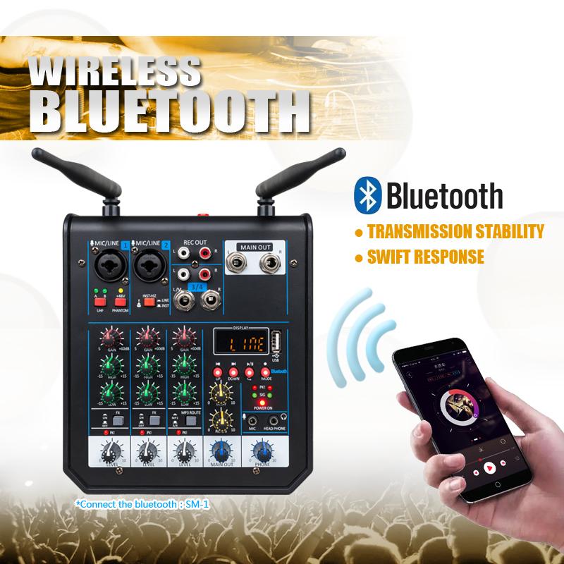 4-канальная аудио DJ-микшерная консоль с Bluetooth-микшером, UHF-беспроводным микрофоном для домашнего караоке, сцены, студии