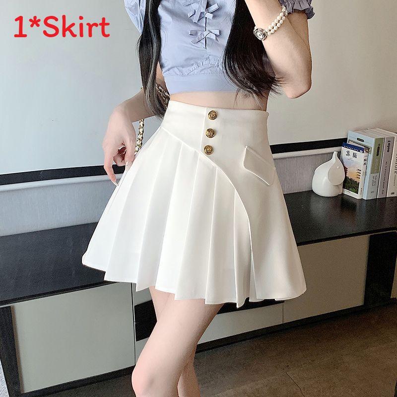 Summer High Waist Cotton Blend Asymmetric Pleated Skirt For Women