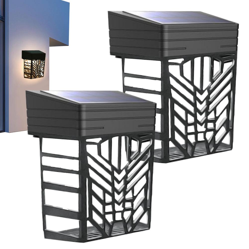 Solar Lights for Fence 2 Pieces Solar Powered Deck Lights Hollow out Design Wall Sconce for Patio Backyard Fence Stair Pathway