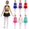 Girls Stage Performance Costume Sleeveless Cutout Back Sheer Mesh Patchwork Shiny Sequins Crop Top With Tiered Skirt for Cheerleading Jazz Dance