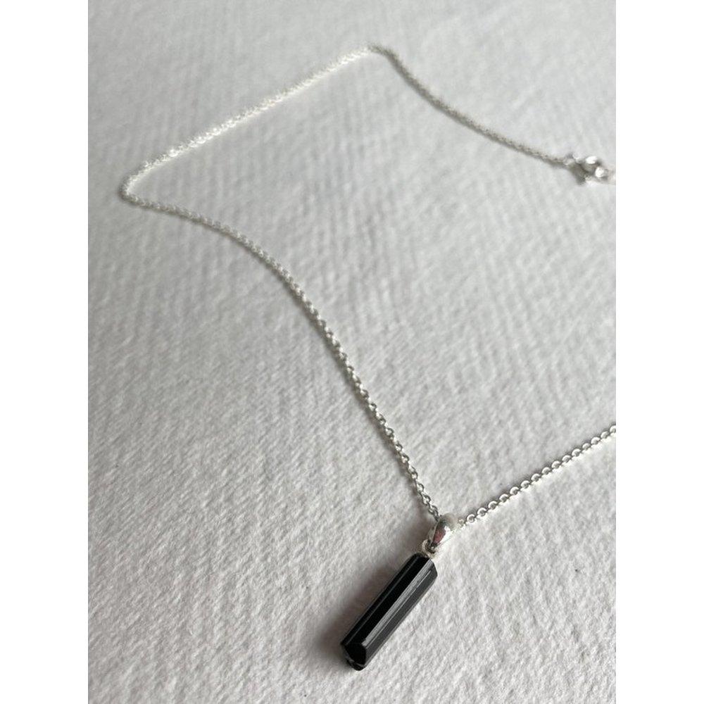 Organic Silver Necklace_ Black Tourmaline Organic Raw Stone Black Tourmaline Silver Necklace