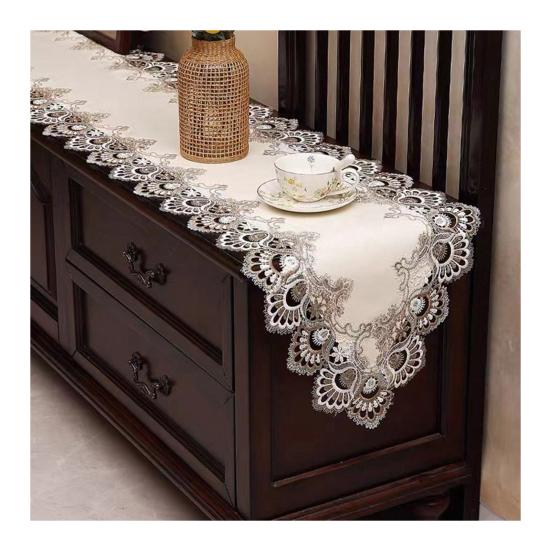 Lace Table Runner, Vintage Lace Dining Table Runner, Non Slip Coffee Table Runners, Waterproof Oil-Proof Table Runner with Exquisite Lace for Dining