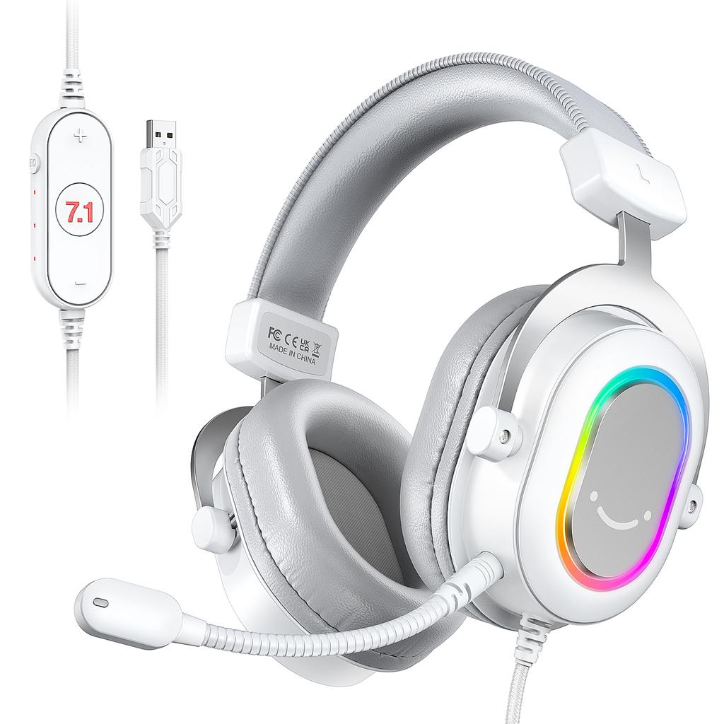 Игровая гарнитура FIFINE RGB с объемным звуком 7.1 / 3-полосным эквалайзером / Микрофоном, Полноразмерные наушники с встроенным управлением для ПК PS4 PS5 Ampligame-H6W