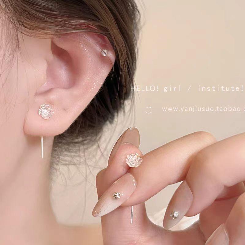 Серьги Symphony White Rose Earline Женские Легкая Роскошь Высококачественные Серьги с Кисточками Элегантные Серьги 925