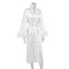 Spring Women's Nightgown Cardigan Feather Satin Robe Loose Long European American Bathrobe Ladies Home Wear