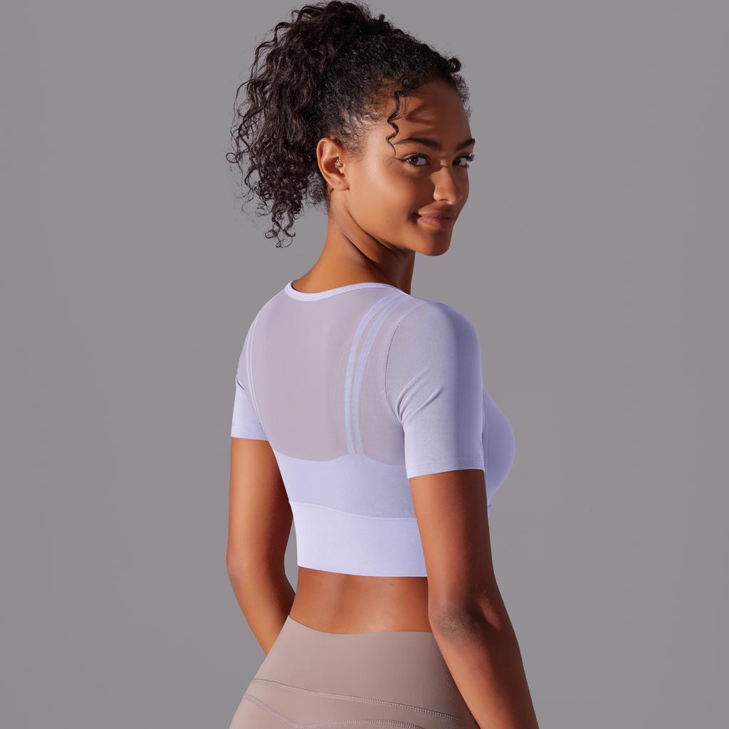 Сетчатые рубашки для йоги Nessaj женские быстросохнущие рубашки для фитнеса сексуальные топы с короткими рукавами для бега в спортзале