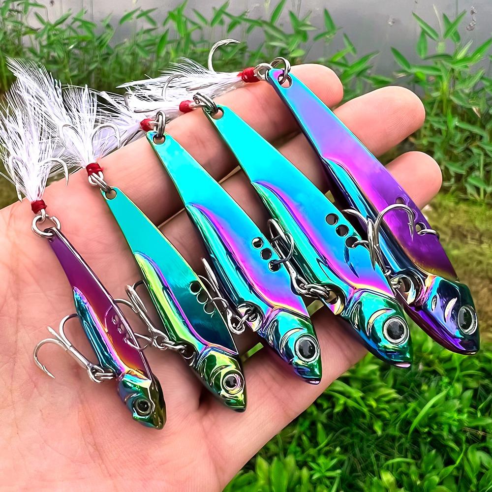 5PCS with 3D Eyes VIB Sequins Lures Double Treble Hooks Swimbait Lures Bass Fishing