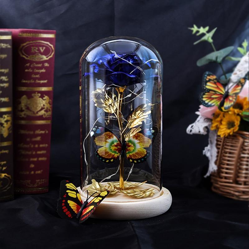 Galaxy Glass Rose Eternal Crystal Flower Birthday Gift Light Up Rose In Glass Dome with Butterfly for Mom Sister Mothers Day Gifts Holiday Gifts
