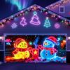 UV Activated Christmas Garage Door Cover Fluorescent 2D Flat Christmas Door Banner Lighted Holiday Cartoon Backdrop for Xmas Indoor Outdoor Wall Decor