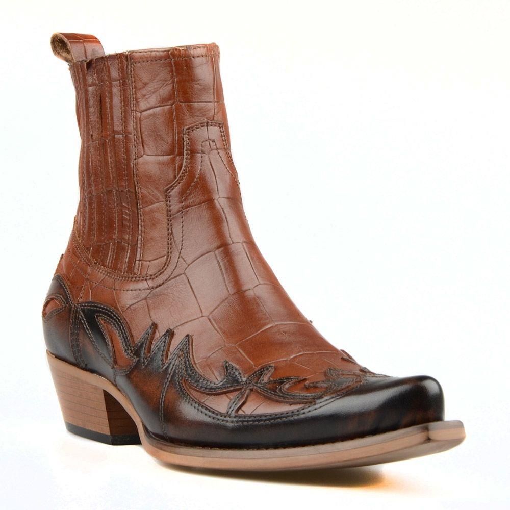 FootCourt Новые коричневые ковбойские ботильоны, мужские мотоциклетные ботинки в стиле вестерн, байкерские ботинки, ботинки из натуральной кожи с острым носком, вышитые