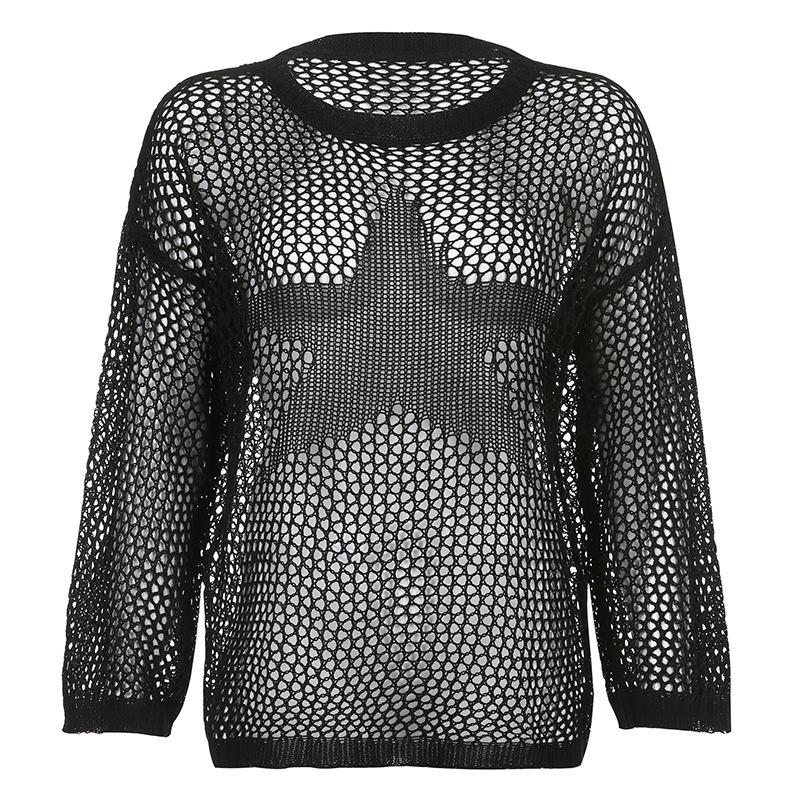 Crochet Sweater Pullovers Oversized Loose Holes Knitted Jumper Smock Y2k Harajuku Streetwear Sweater