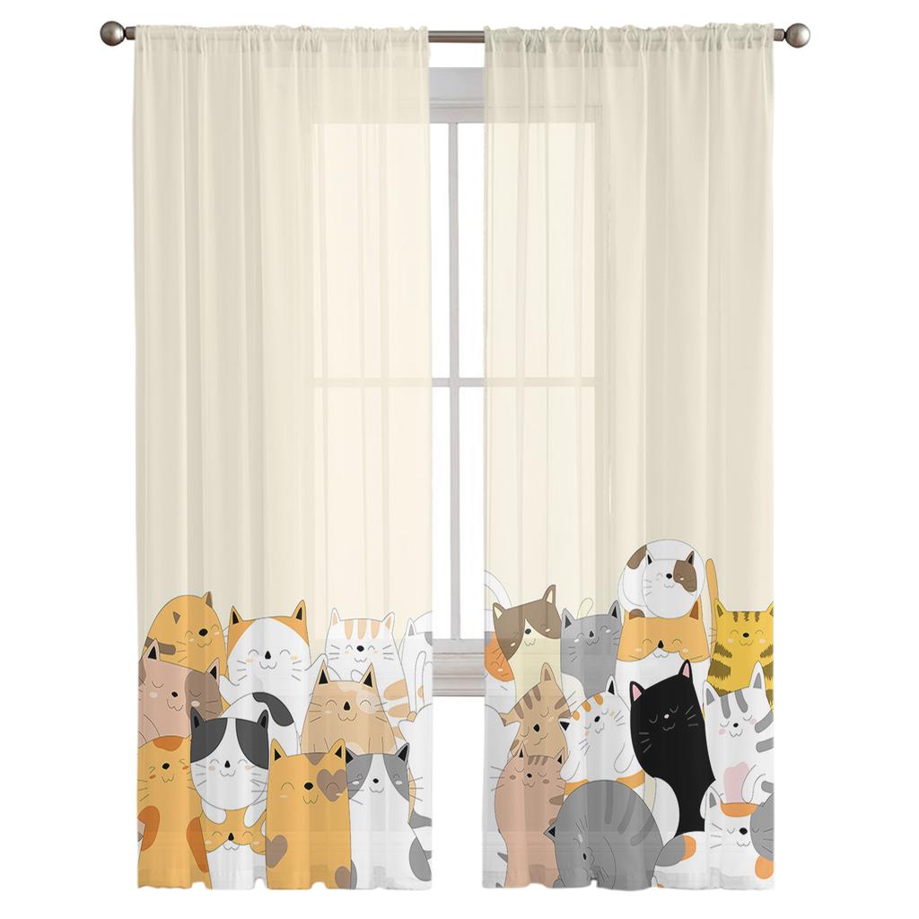 Прозрачная вуаль с рисунком животного кота, занавески для гостиной, спальни, тюлевая занавеска с принтом, роскошный домашний декор для балкона, шторы
