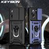 KEYSION Shockproof Case for Xiaomi 13T 13T Pro 5G Slide Camera Lens Protection Ring Stand Phone Back Cover for Redmi K60 Ultra