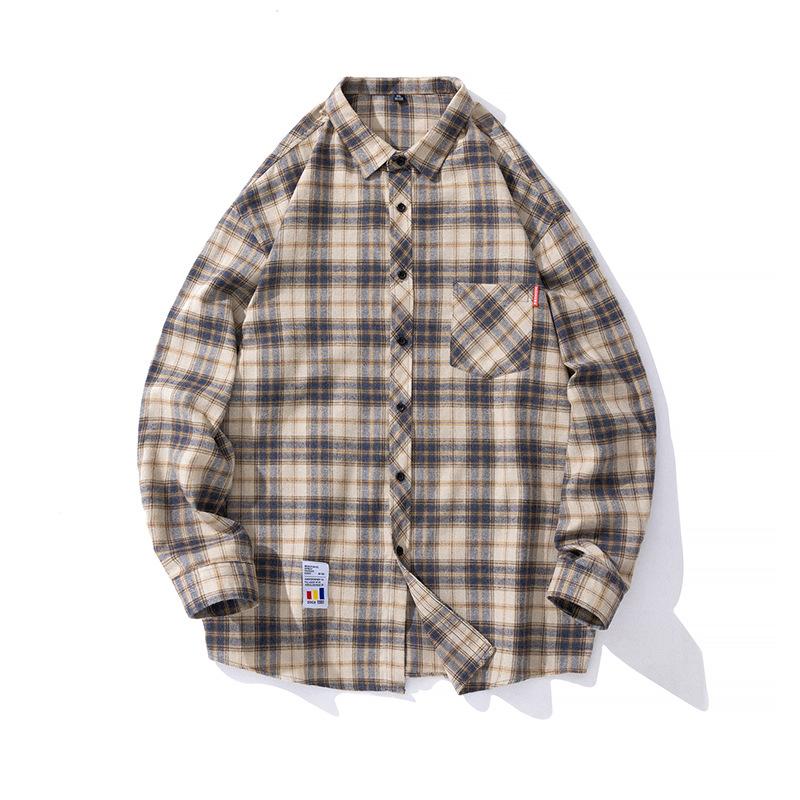 Мужская клетчатая рубашка с длинным рукавом, весенняя корейская повседневная рубашка, мужская рубашка