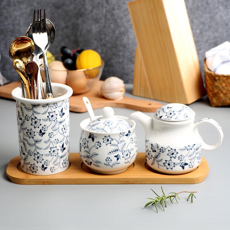 Blue and White Porcelain Condiment Dispenser