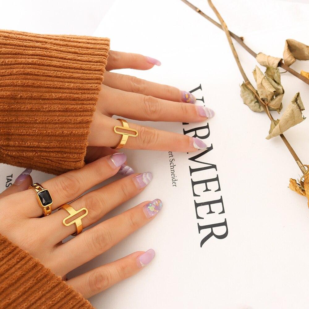 Женские кольца для пальцев, ювелирные изделия из нержавеющей стали, минималистичное полое кольцо из 18-каратного золота, геометрическое открытое регулируемое кольцо для женщин