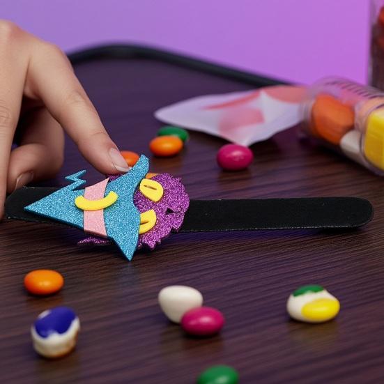 Colorful Slap Bracelets Halloween Glitter Felt Bracelet, Cartoon Pumpkin Skull Cat Spider Holiday Themed Bracelet Snap Band, Party Favors for