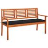 3 Seater Garden Bench with Cushion 150 cm Solid Eucalyptus Wood