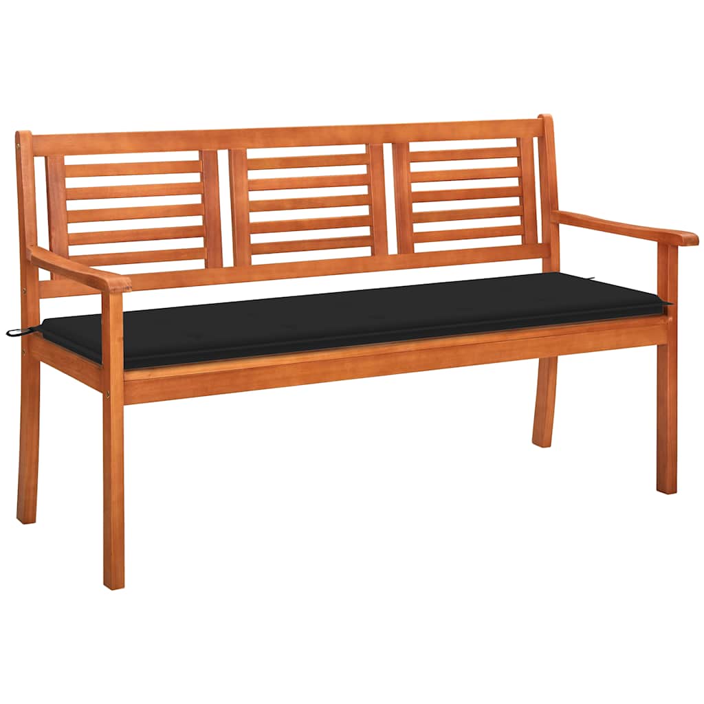 3 Seater Garden Bench with Cushion 150 cm Solid Eucalyptus Wood
