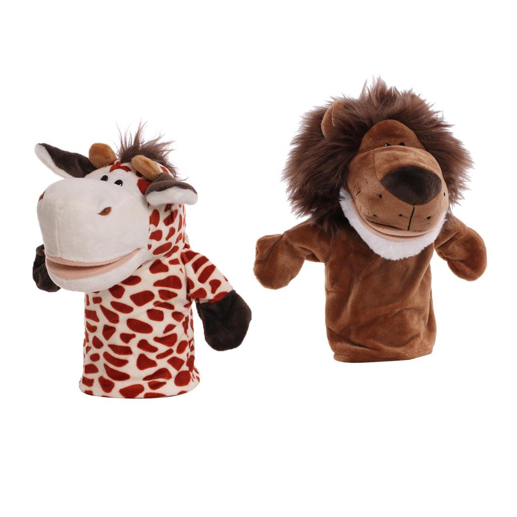 2x Animal Plush Puppets Hand Fun with Movable Mouth Cute Role Play Pretend Toys Educational