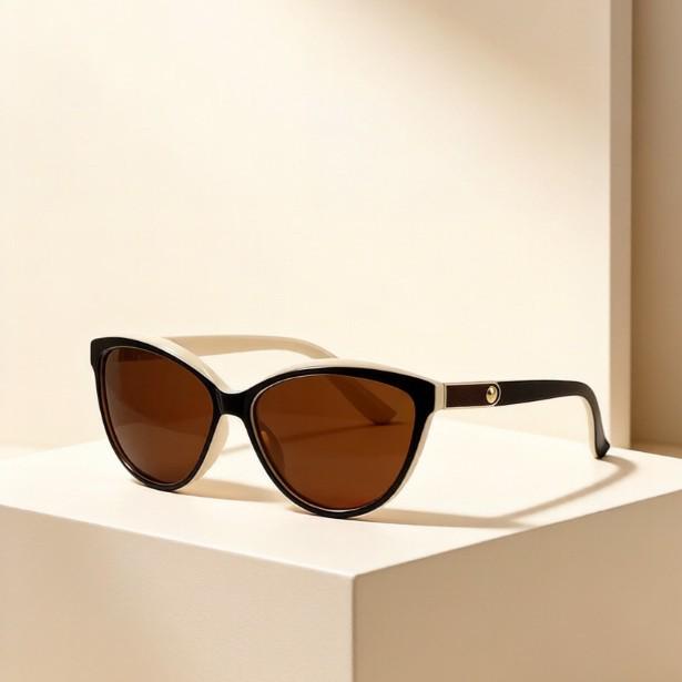 Элегантные поляризационные солнцезащитные очки «Кошачий глаз» в корейском стиле с кожаной вставкой для женщин