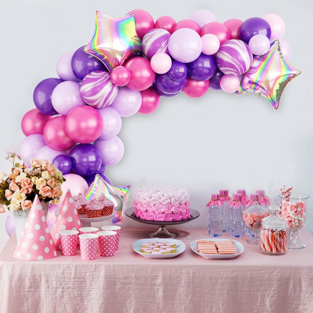 Romantic Birthday Party Baby Shower Wedding Decoration Laser Star Pink Agate Balloon Chain