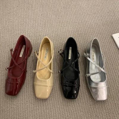 Модные туфли Мэри Джейн на среднем каблуке, новые женские туфли 2024 года, балетки в стиле ретро на толстом каблуке с перекрестной пряжкой и неглубокой мягкой подошвой