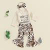 Осенний наряд для девочек, комбинезон с длинными рукавами и принтом коровы, расклешенные брюки и повязка на голову с бантом