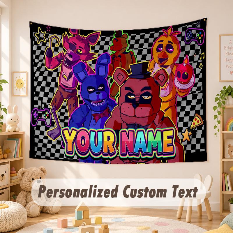 Custom Name Text Tapestry,Five Nights at Freddy’s Boho Wall Hanging, Decorative Backdrop Tapestry For Room
