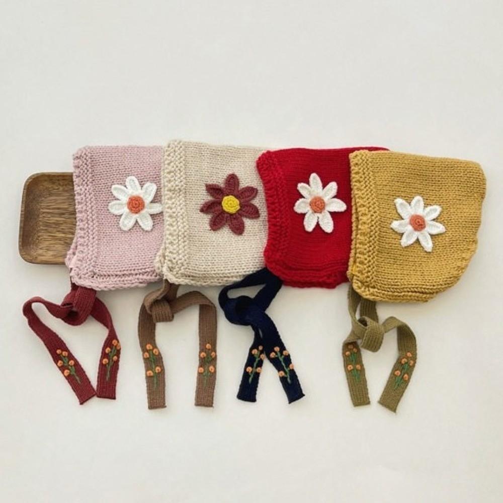 Solid Color Flower Lacing Hat Warm Winter Pullover Bonnet Fashion Baby Knit Beanie  Winter