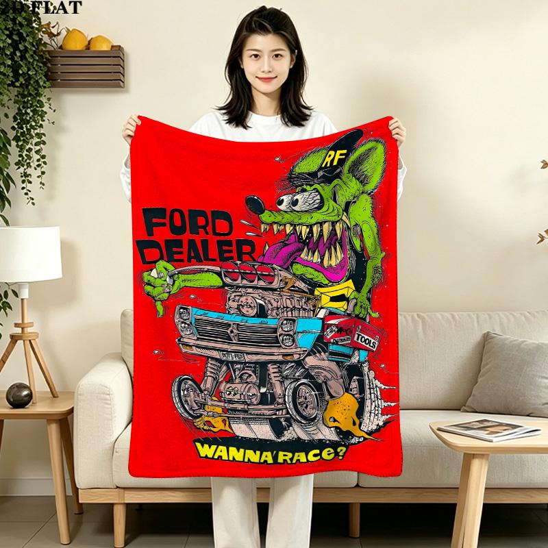 1PC Rat Fink Patterned Flannel Blanket Suitable For All Seasons For Home Decor Warmth And Comfort Gifts Holiday Present