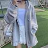 Серая толстовка с капюшоном для женщин, новая свободная повседневная спортивная куртка, кардиган на молнии с длинным рукавом