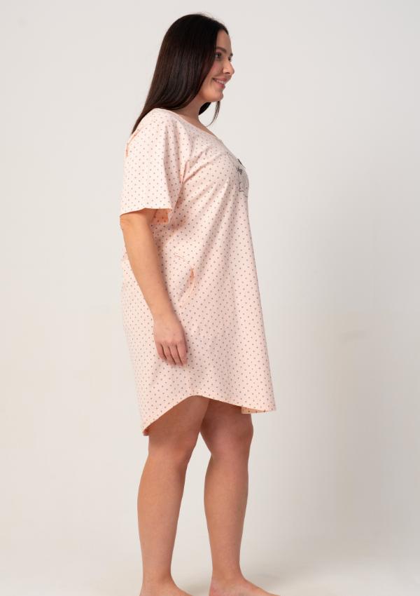 Koszula Nocna Damska 1Xl Vienetta Bawełniana Krótki Rękaw Kieszenie Miła