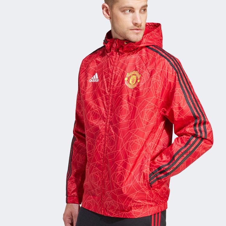 Adidas Куртка с капюшоном в полоску и логотипом, мужская верхняя одежда, красный IA8527