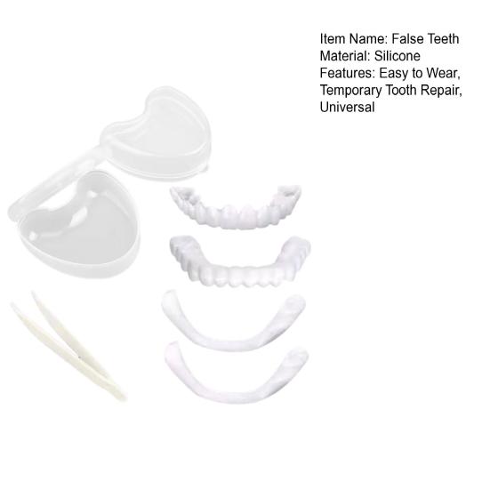 1 комплект искусственных зубов, регулируемых для мужчин, женщин, верхних и нижних, косметических зубных протезов, виниров, пятен, естественный оттенок, уверенная улыбка, временный зуб