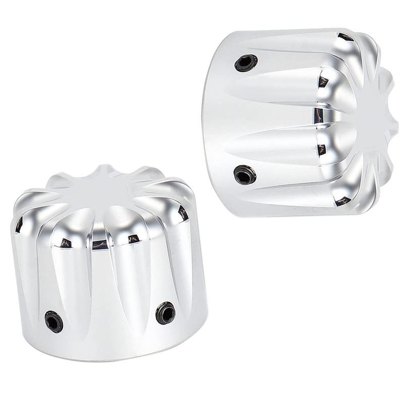 Motorcycle Front Axle Nut Covers Caps Aluminum Black/Chrome For Harley Dyna Softail Road King 2002-